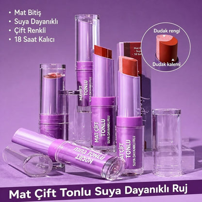 Khoco Çift Renkli Mat Ruj - Suya Dayanıklı & Kalıcı İki Renkli Ruj