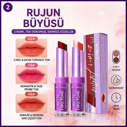 Khoco Çift Renkli Mat Ruj - Suya Dayanıklı & Kalıcı İki Renkli Ruj