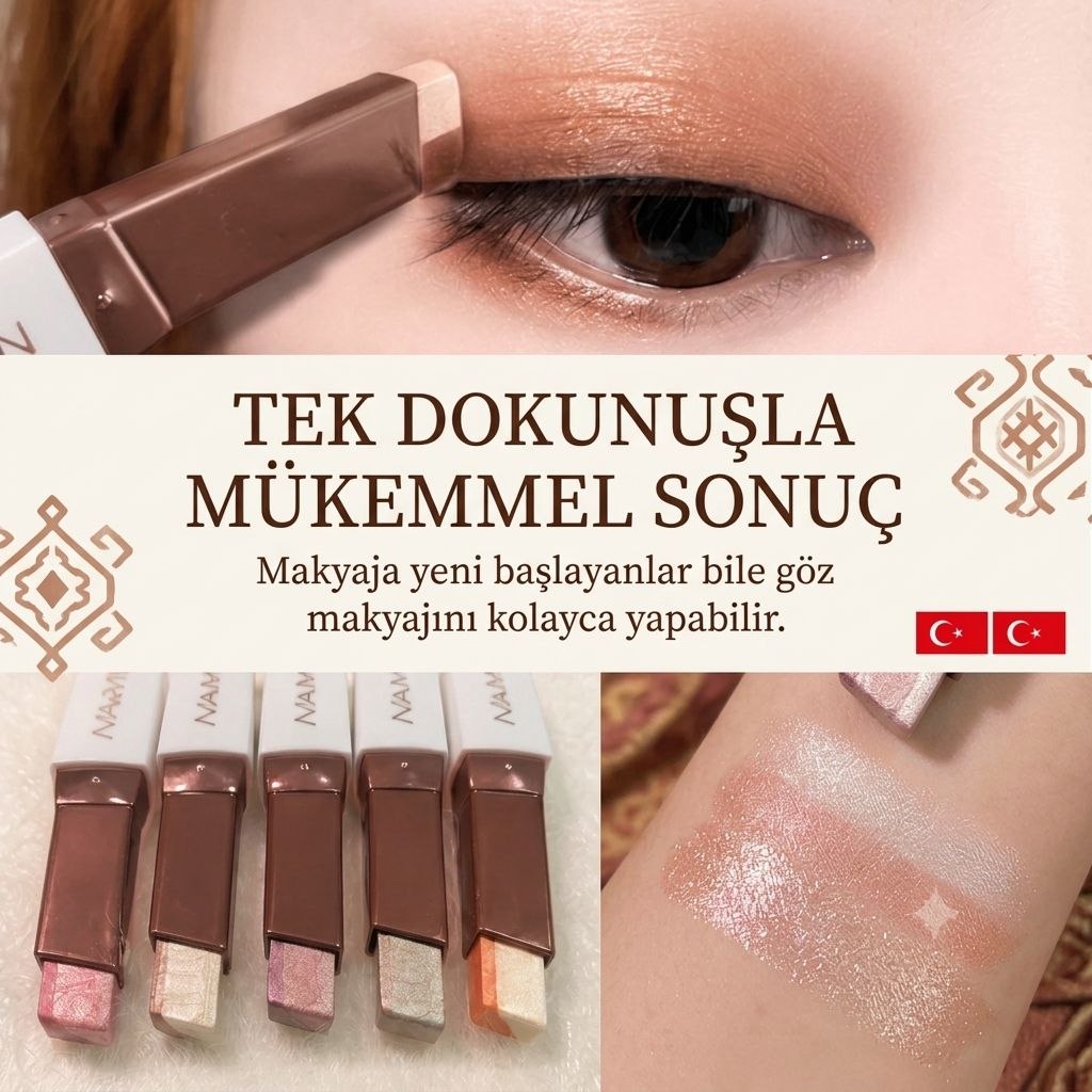 Khoco Çift Renkli Kalem Far Stick – Asansörlü,suya dayanıklı, kalıcı & Işıltılı Göz Farı