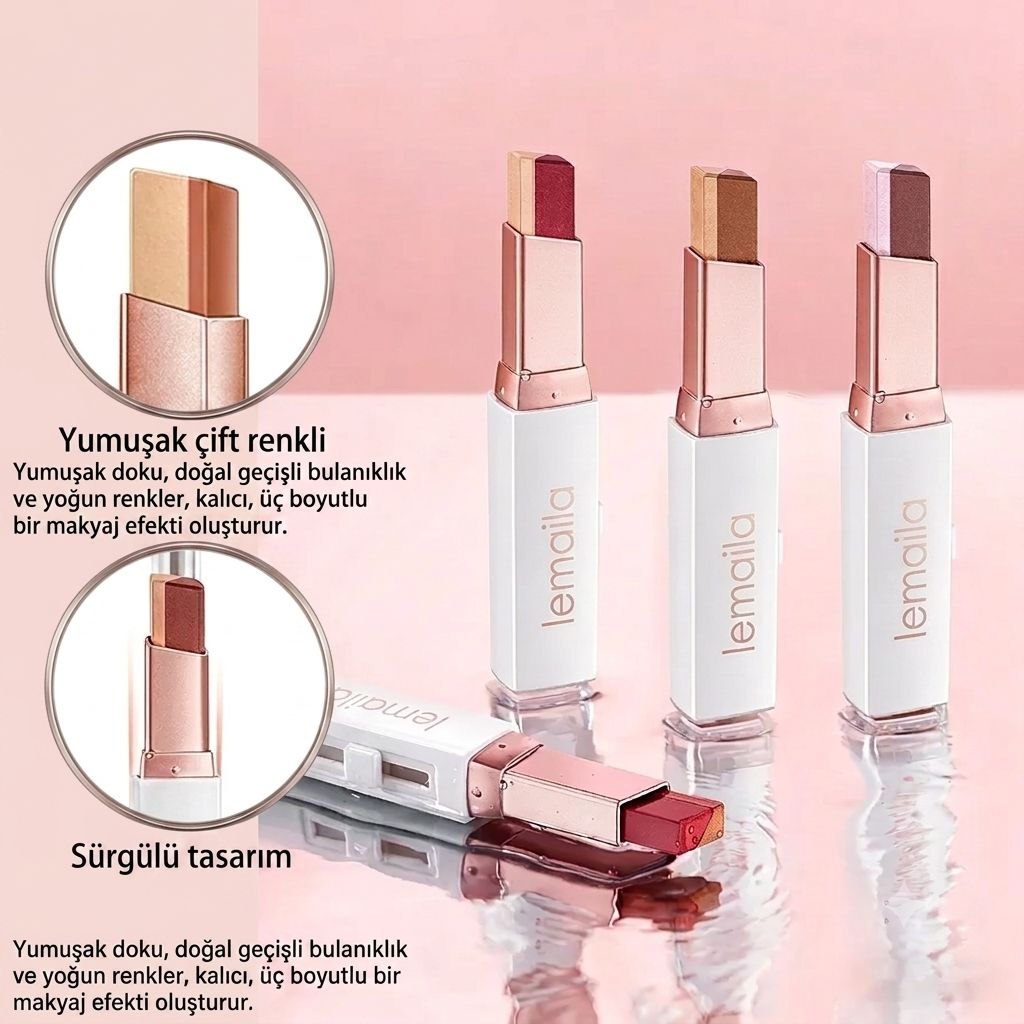 Khoco Çift Renkli Kalem Far Stick – Asansörlü,suya dayanıklı, kalıcı & Işıltılı Göz Farı