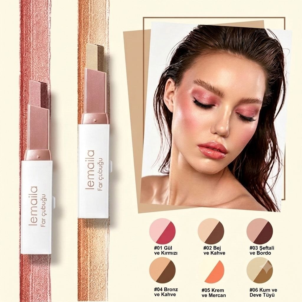 Khoco Çift Renkli Kalem Far Stick – Asansörlü,suya dayanıklı, kalıcı & Işıltılı Göz Farı