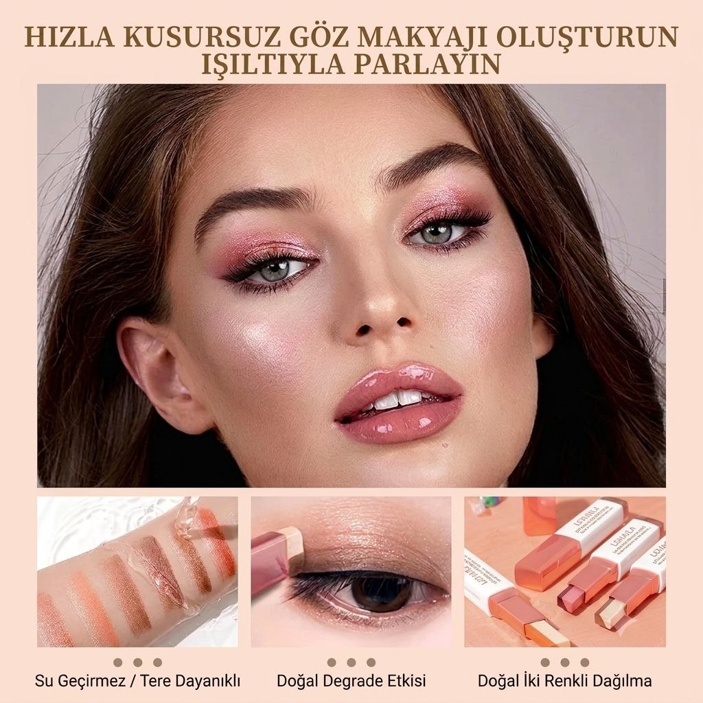 Khoco Çift Renkli Kalem Far Stick – Asansörlü,suya dayanıklı, kalıcı & Işıltılı Göz Farı