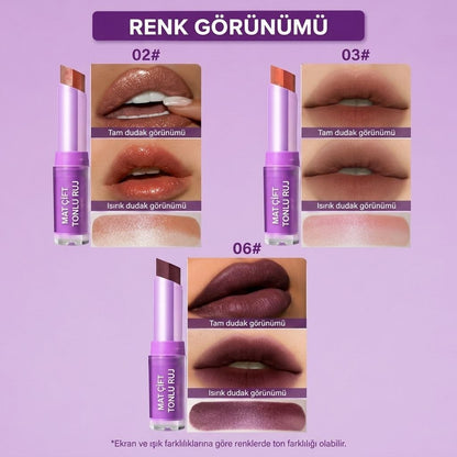 Khoco Çift Renkli Mat Ruj - Suya Dayanıklı & Kalıcı İki Renkli Ruj