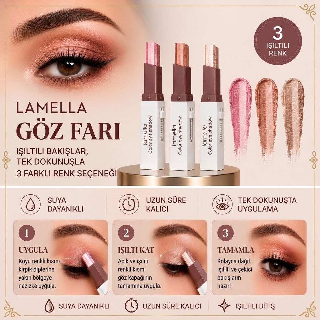 Khoco Çift Renkli Kalem Far Stick – Asansörlü,suya dayanıklı, kalıcı & Işıltılı Göz Farı