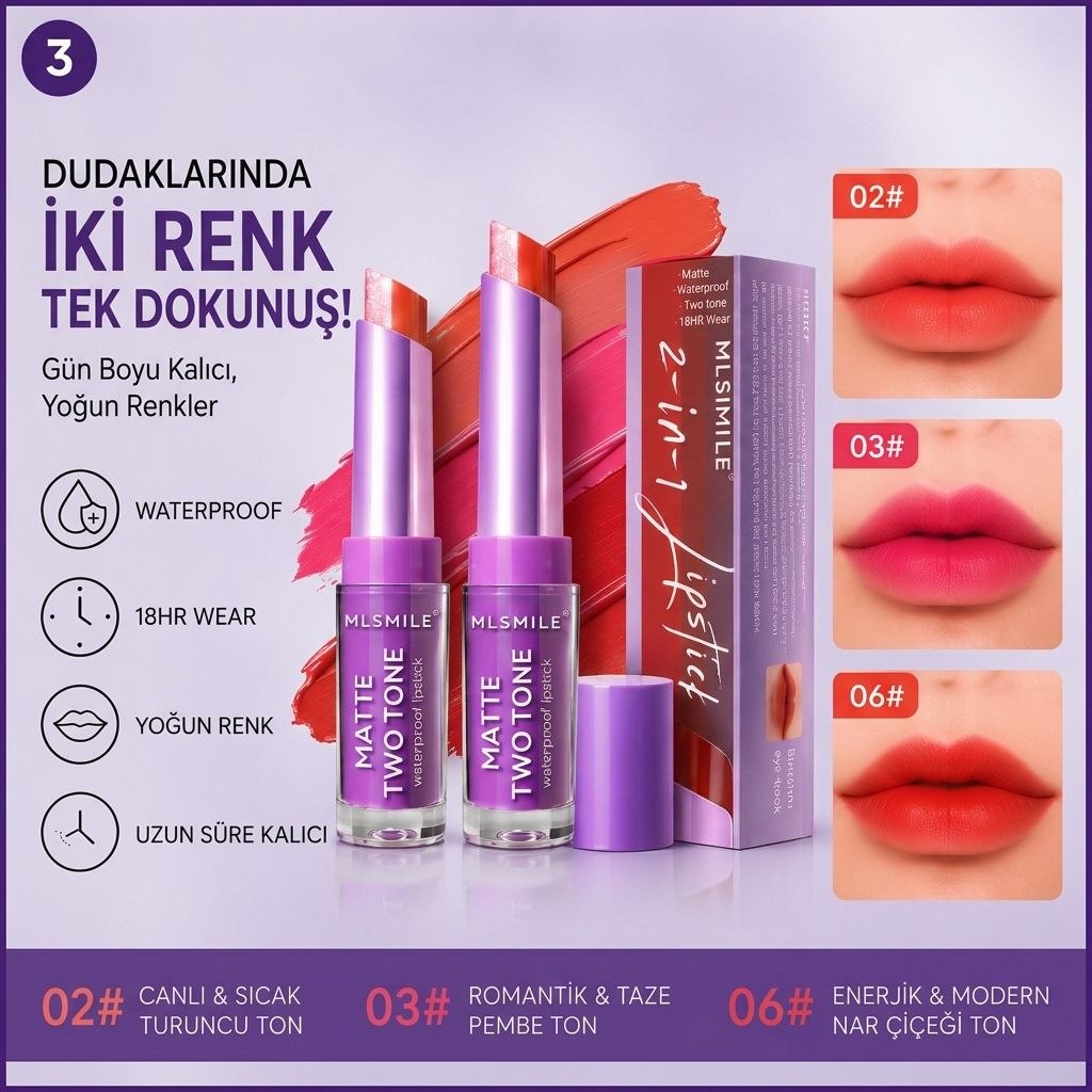 Khoco Çift Renkli Mat Ruj - Suya Dayanıklı & Kalıcı İki Renkli Ruj