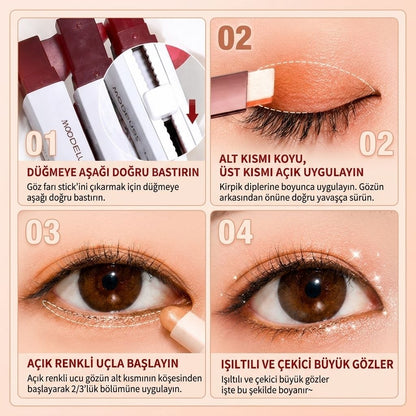 Khoco Çift Renkli Kalem Far Stick – Asansörlü,suya dayanıklı, kalıcı & Işıltılı Göz Farı